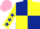 Silk - Dark blue and yellow (quartered), yellow sleeves, dark blue stars, Pink cap