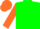 Silk - Green, orange and green 'v', green stripe on orange sleeves, green and orange cap