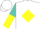 Silk - White, black circled 'af' on turquoise and yellow diamond, turquoise and yellow halved sleeves, white cap