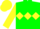 Silk - Hunter green, yellow diamond belt, hunter green band on yellow sleeves, hunter green and yellow cap