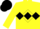 Silk - Yellow, black diamond hoop, black diamond on yellow sleeves, yellow and black cap