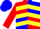 Silk - Red and blue triangular quarters, yellow chevrons on red sleeves, red and blue cap