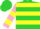 Silk - Lime, pink circled 'n', pink and yellow hoops, pink and yellow bars on sleeves, lime cap