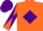 Silk - Orange, orange 'c' on purple diamond, orange and purple diagonally quartered sleeves, orange and purple cap