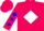 Silk - Hot pink, hot pink 'rs' on white diamond, blue diamonds on sleeves, hot pink cap