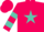 Silk - Hot pink, black 'kl' on turquoise star, turquoise bars on sleeves, hot pink cap