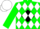 Silk - Green, black diamond frame, green pine tree, white diamonds on green sleeves, white cap