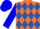 Silk - Fluorescent orange and royal blue diamonds, blue sleeves, blue cap, orange pompon