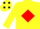 Silk - Yellow, red diamond, Yellow sleeves, yellow cap, black spots
