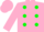 Silk - Pink, green spots, green and pink sleeves, green and pink cap