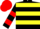 Silk - Black, two yellow hoops, two bright red hoops on sleeves, red cap