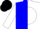 Silk - Blue and white diagonal halves, black and white disc, blue and black bars on white sleeves, black cap