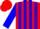 Silk - Red, white circled 'mr', blue stripes on sleeves, red cap