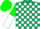 Silk - Dark green and white blocks, green and white vertical halved sleeves, green cap