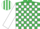 Silk - EMERALD GREEN and WHITE check, WHITE sleeves, emerald green & white striped cap