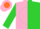 Silk - Pink, orange and lime 'hm' on orange and lime halved disc, lime bands on sleeves
