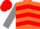 Silk - Orange, blue and red thirds, red circled 'c', orange, blue and red chevrons on grey sleeves, red cap