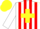 Silk - White, red stripes with yellow cross sash, red stripes, yellow cross stripe on white sleeves, red and yellow cap
