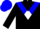 Silk - Black, blue chevron, white triangle, blue and white band on sleeves, blue cap