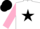 Silk - White, black star, black bars on pink sleeves, black cap