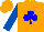Silk - Orange, orange maple leaf on blue shamrock, royal blue sleeves, orange cap