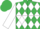 Silk - Emerald green, white diamonds, emerald green and white quartered sleeves, emerald green cap