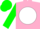 Silk - Pink, green 'dmh' on white disc, green bands on sleeves, green cap