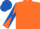 Silk - Fluorescent orange, fluorescent orange 'bs' on royal blue block, fluorescent orange and royal blue diagonally quartered sleeves, royal blue cap
