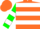 Silk - Orange, green and white hoops, green and white bars on sleeves, orange cap