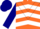 Silk - Navy and orange quarters, orange 'jm' and '13' on opposing white chevrons, chevron on navy blue sleeves, navy cap