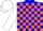 Silk - blue and orange checked, white sleeves and cap