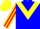 Silk - Blue, yellow chevron, yellow and red striped sleeves, yellow cap