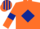 Silk - Orange, Dark Blue diamond and armlets, Dark Blue and Orange striped cap