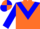 Silk - Orange body, blue chevron, blue arms, blue cap, orange quartered