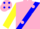 Silk - Pink, blue sash and yellow spots, blue bars and pink spots on yellow sleeves
