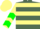 Silk - Olive green, two primrose hoops, primrose sleeves, green chevrons, green and primrose cap