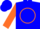 Silk - Blue,  fluorescent orange circle and 'da', orange cuffs on slvs