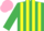 Silk - Emerald green & yellow stripes, yellow armlet, pink cap