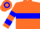 Silk - Orange, blue hoop on front & sleeve, blue emblem on back
