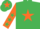 Silk - Emerald Green, Orange star, Orange sleeves, Emerald Green stars, Emerald Green cap, Orange star