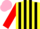 Silk - Yellow and Black stripes, Red sleeves, Pink cap