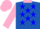 Silk - Royal blue, pink collar, blue stars on pink sleeves, pink cap