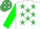 Silk - White, emerald green stars, green slvs