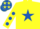 Silk - Yellow, Royal Blue star, Yellow sleeves, Royal Blue spots, Royal Blue cap, Yellow stars