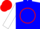 Silk - Blue, red 'b/b' in red circle, white sleeves, red cap