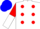 Silk - White, red spots, red and white halved sleeves, blue cap