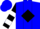 Silk - Blue, black diamond panel, green four leaf clover, silver horseshoe, black and white bars on sleeves, blue cap