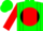 Silk - Green, black 'p' on red disc,  black braces, green and red opposing sleeves, green cap