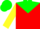 Silk - Red, green yoke, navy and yellow opposing sleeves, green cap