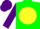 Silk - Green, purple horse on yellow disc, purple sleeves, green , yellow and purple cap
